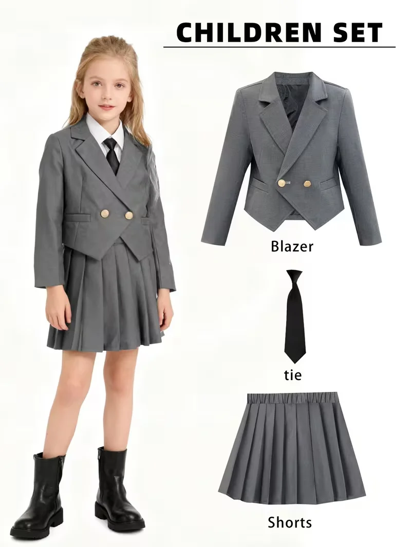 Elegantes Anzug-Set für Mädchen Festliches Outfit für Partys Mädchen-Blazer-Set für Schulveranstaltungen & Alltag Kinder-Schuluniform
