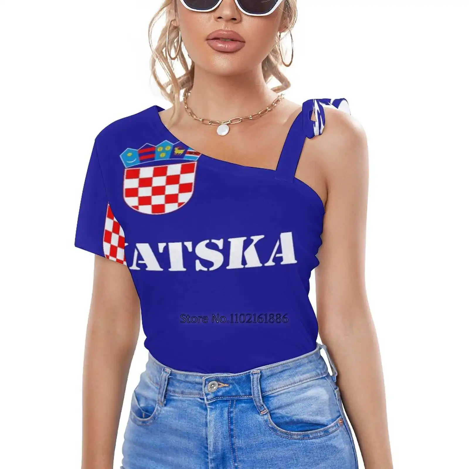 Croatia Hrvatska Soccer Croatian Football Women'S Clothing V-Neck Tops Zipper Tee Ladies Casual Sexy T-Shirt Soccer Croatia