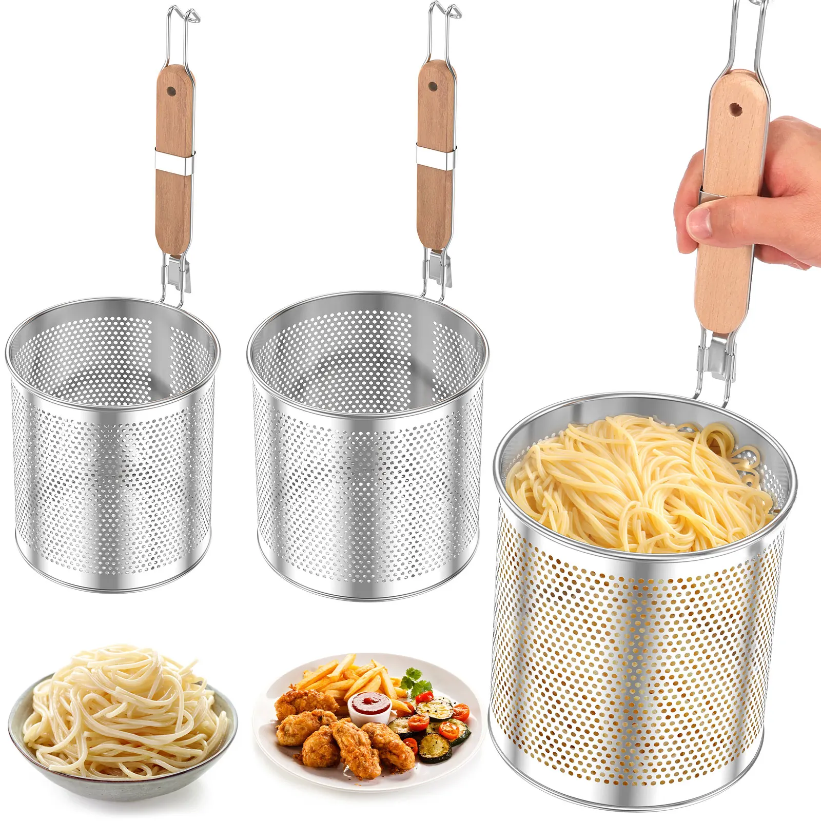 

2Pcs Stainless Steel Mesh Strainer Basket Multifunctional Pasta Blanching Basket Vegetable Draining Basket Deep Frying Basket