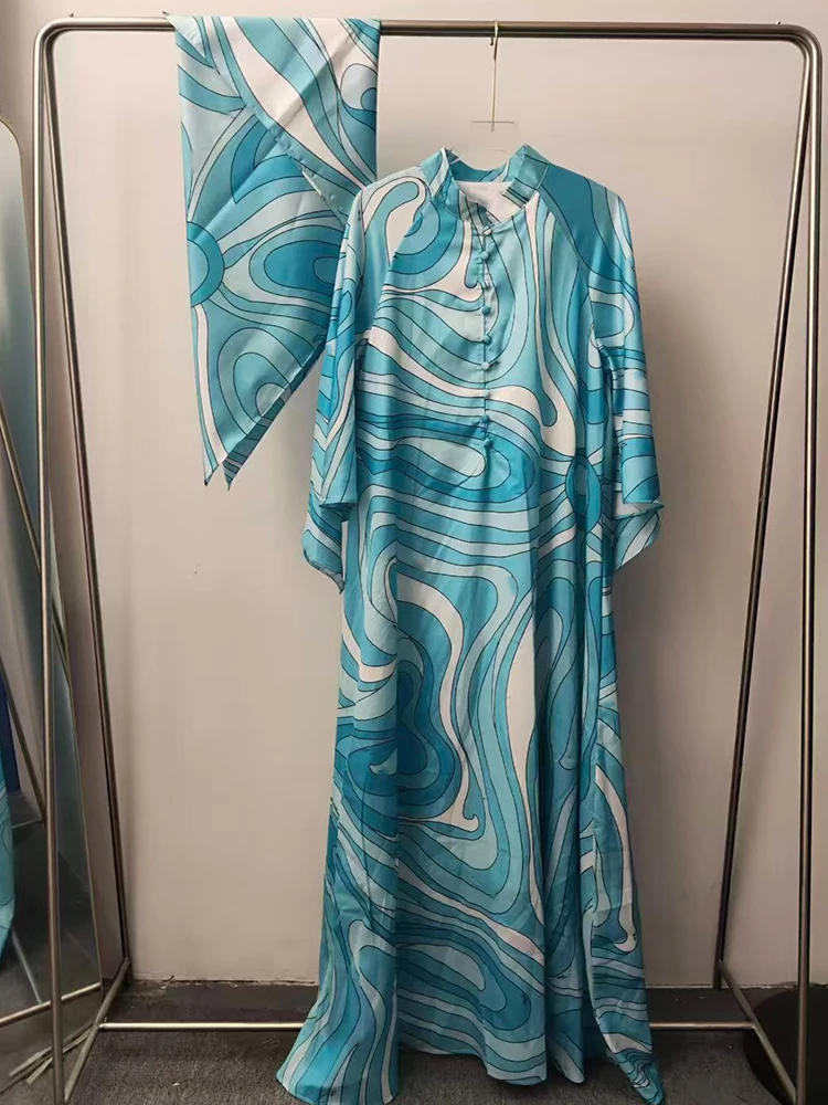 Retro-geometrisches Print-Pulloverkleid mit Einreiher, Sommer 2026, Damen-Hemdkleid, modischer lockerer, flauschiger Rock + Kopftuch