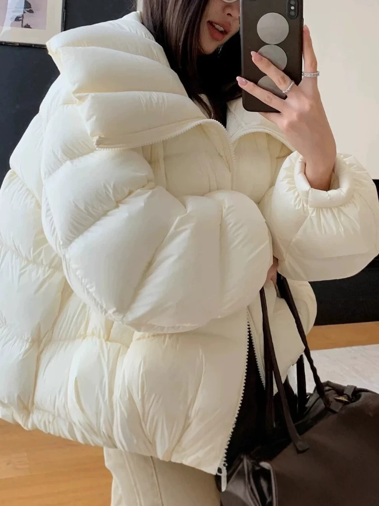 2026 new Korean large lapel short down jacket women's 90 white duck down cloud puffs bread jacket wholesale