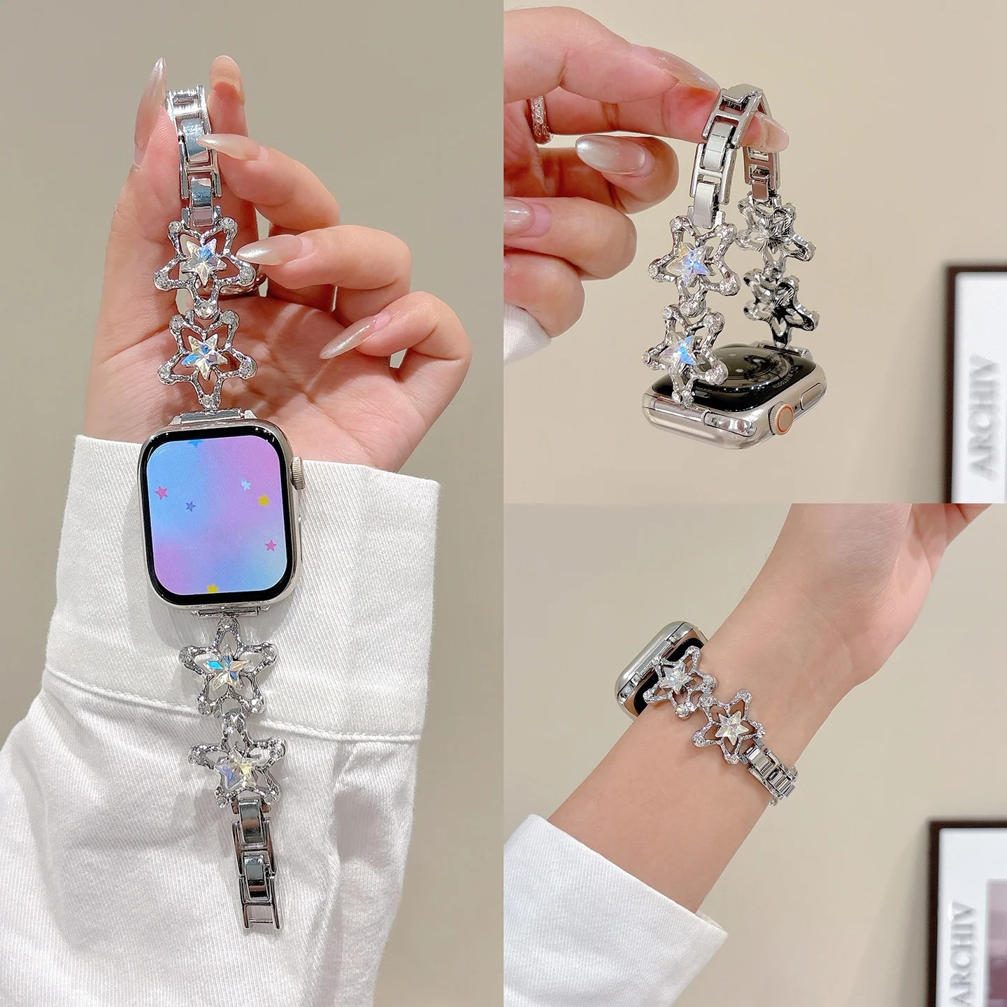 

Compatible with iWatch strap 38mm 40mm 41mm 42mm 44mm 45mm 49mm sparkling crystal flower fashion strap