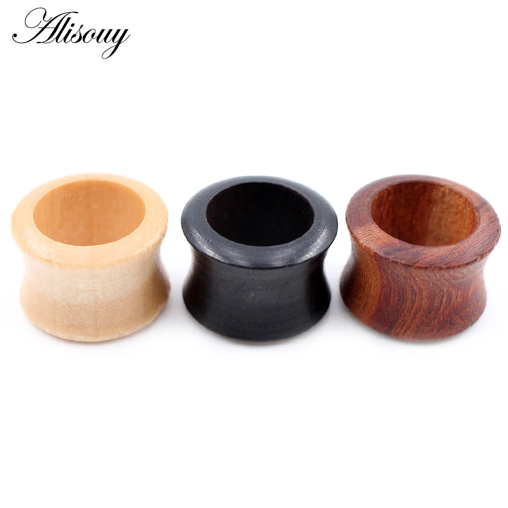 Alisouy 2pcs 8mm-20mm Hollow Natural Wood Men Women Ear Tunnels Plugs Expander Stretchers Gauges Earrings Piercing Body Jewelry