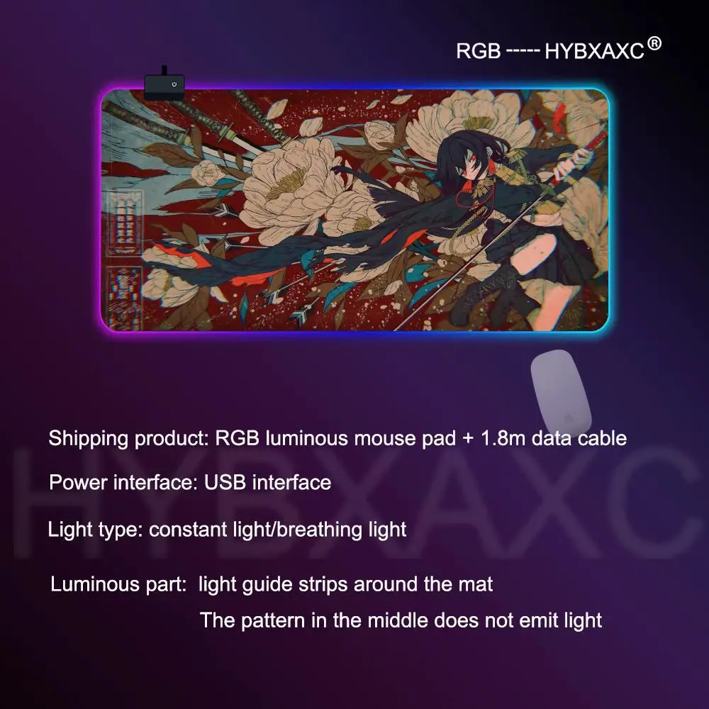 

HYBXAXC Mouse Pad RGB Gaming Japanese Samurai Mouse Pad Desk Mat HD Gamer Large LED Light XXL MousePads PC Computer Carpet