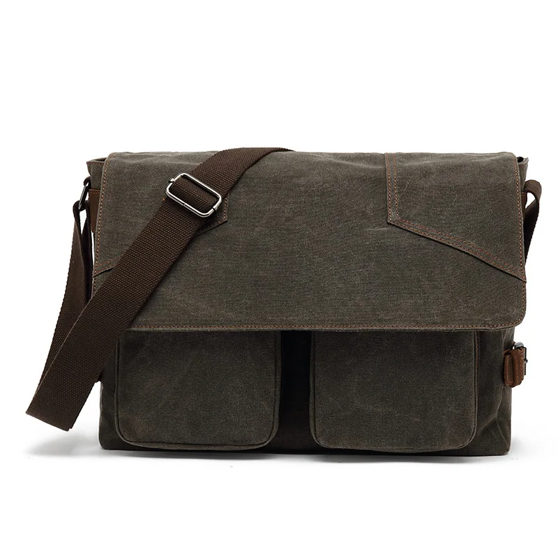 Scione Men‘s Vintage Canvas Messenger Bag Man Shoulder Side Leather Satchel Bag Husband Briefcase Laptop Travel Cycling BagsK094