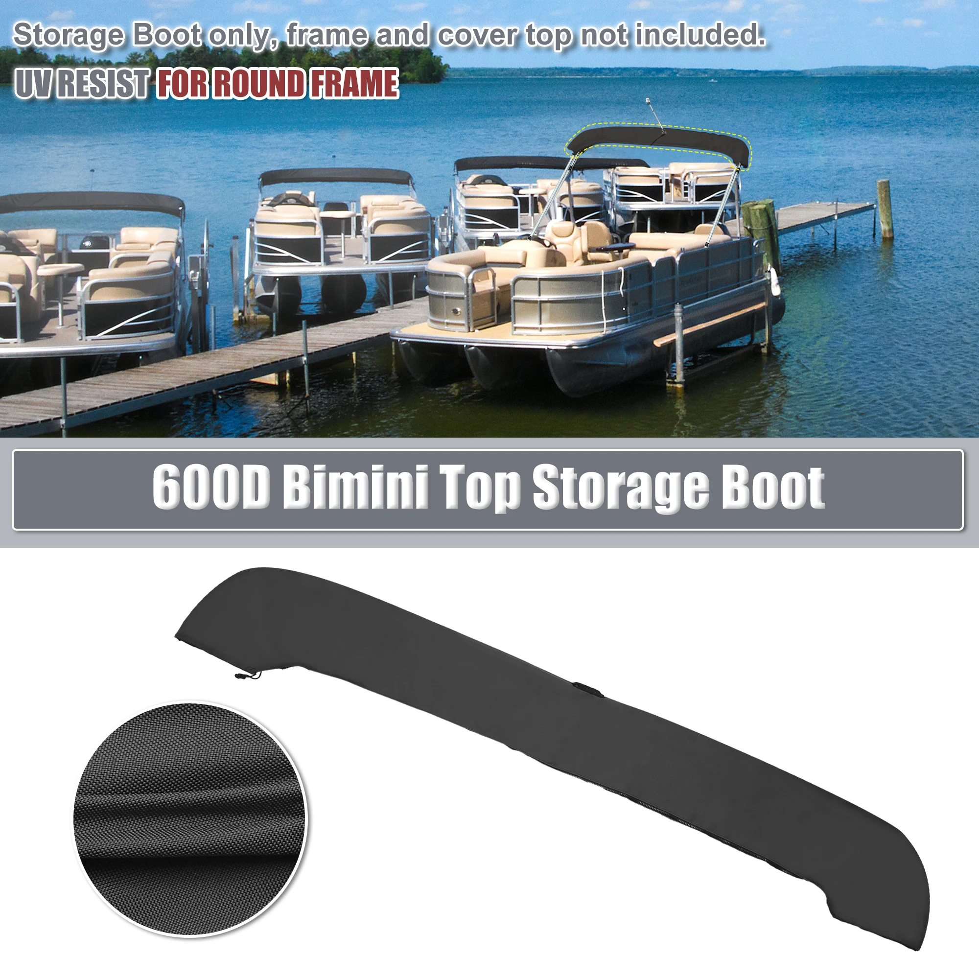 

UXCELL Boat Universal Bimini Top Storage Boot Cover with Light Hole Black 97"-103" W