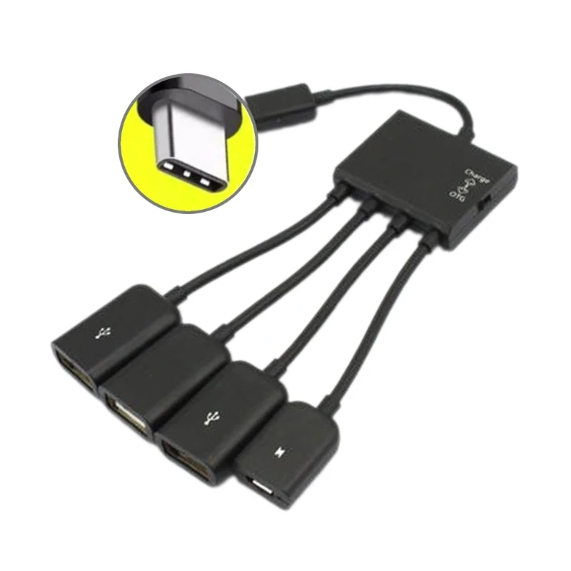 TypeC MicroUSB OTG 4 포트 어댑터 다중 장치 전화용 전원 코드 Dropship