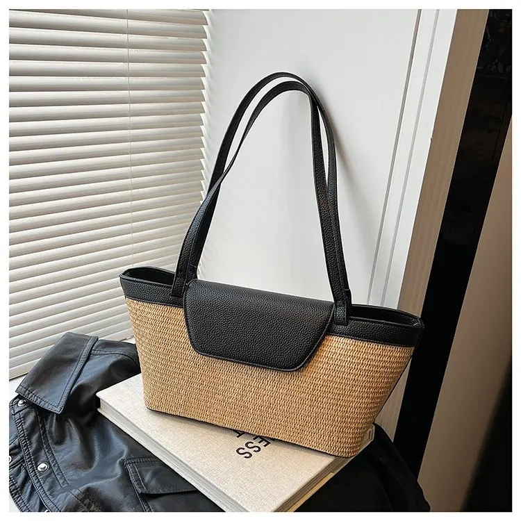 

2025 Summer Straw Tote Bag Women Fashion Woven Beach Bag Large Capacity Shoulder Purse for Vacation Travel Shopping Casual Boho