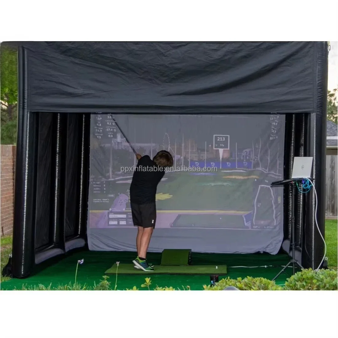 Portable Inflatable Golf Simulator Enclosure With Impact Screen Indoor Outdoor Golf Training Hitting Cage