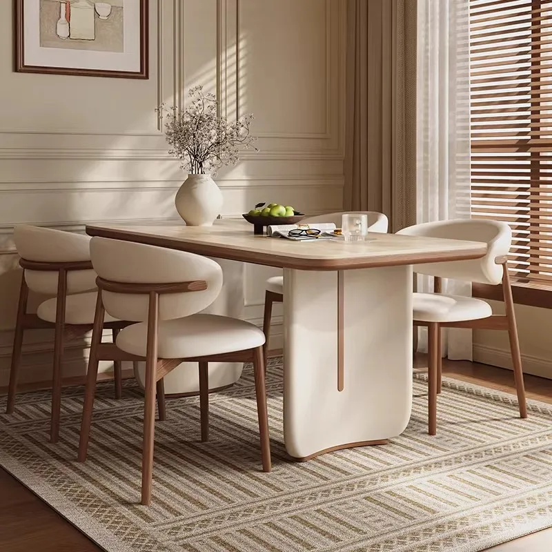 

*& Cream-colored Wood Dining Table 2026 New Model Light Luxury High-end Feel French-style Adjustable Desktop Dining Room Set Cha