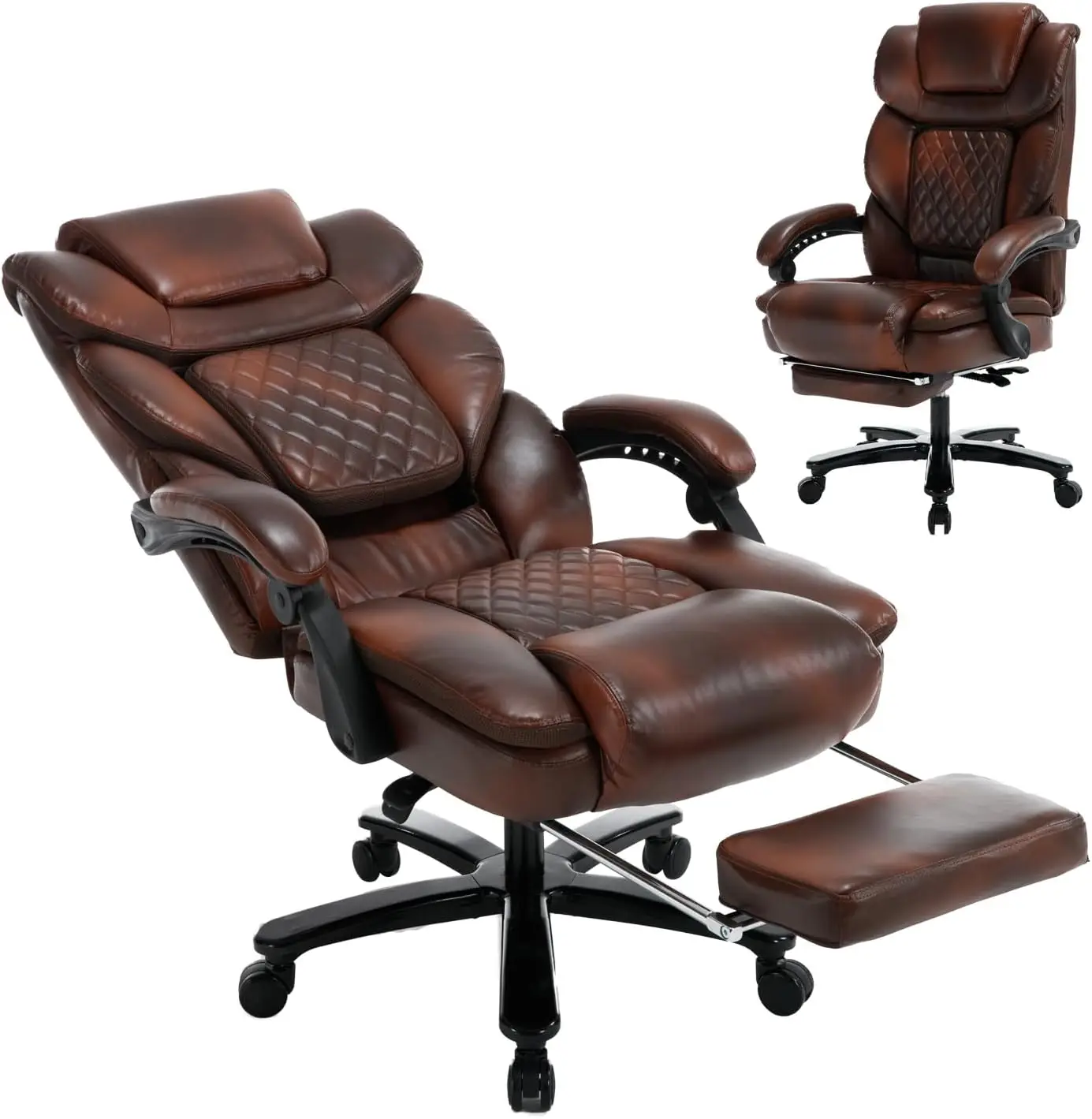 Big Tall Reclining Office Desk Chairs with Footrest Back Support Wide Seat PU Leather Ergonomic Recliner Managerial Executive Of