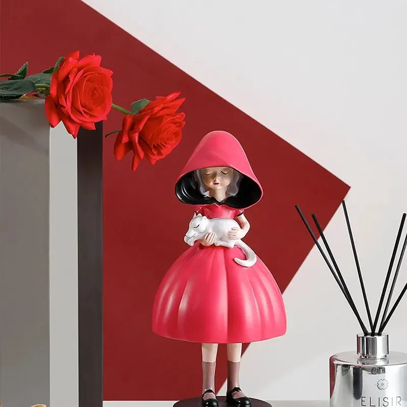 Nordic ins little red riding hood girl ornaments living room bedroom desktop figurines home decoration accessories