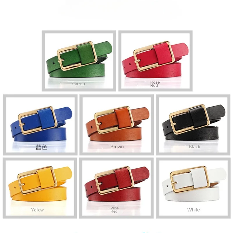 Ceinture décontractée en cuir véritable pour femme, style polyvalent, couleur unie, qualité supérieure, pour jeans, vert, blanc, bleu, noir