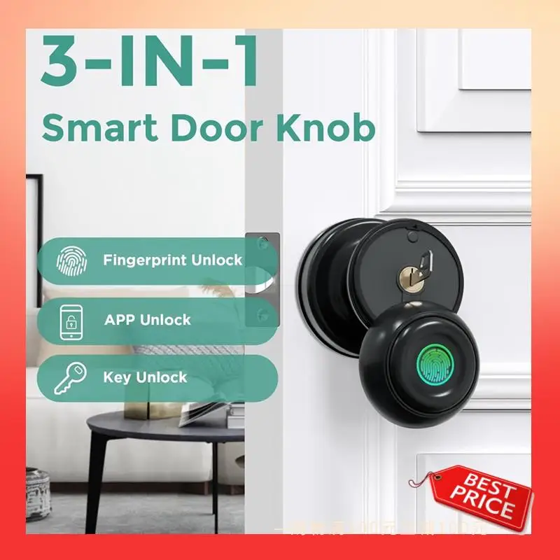 

ABNR Smart Door Knob,Tuya Door Lock Great For Bedrooms, Apartments Offices, Hotels With App Control 1Set
