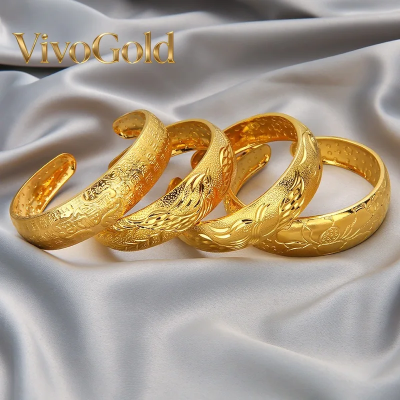 

Браслет VivoGold9999 из чистого золота 24K для женщин, золотой браслет с широким ободком, золотые украшения