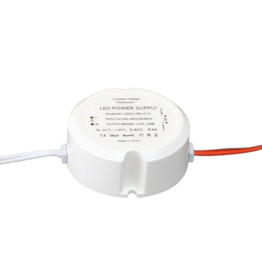 Constant-voltage DC12V/24V 15W Mini Round Plastic ABS LED Driver Power Supply Lighting Transformer Dimming LED Driver IP65 IP66