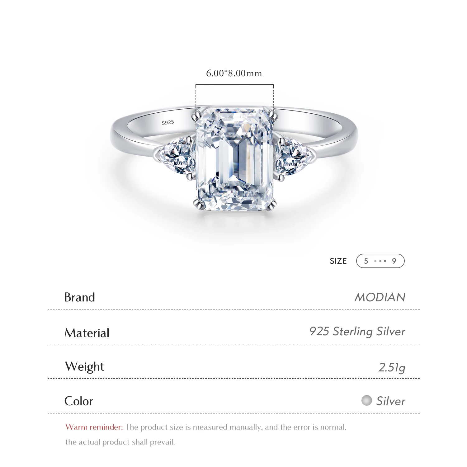 Modian 100% 925 Sterling Silver Luxury Rectangle Emerald Cut 2CT Clear AAAAA CZ Finger Rings For Women Statement Wedding Jewelry