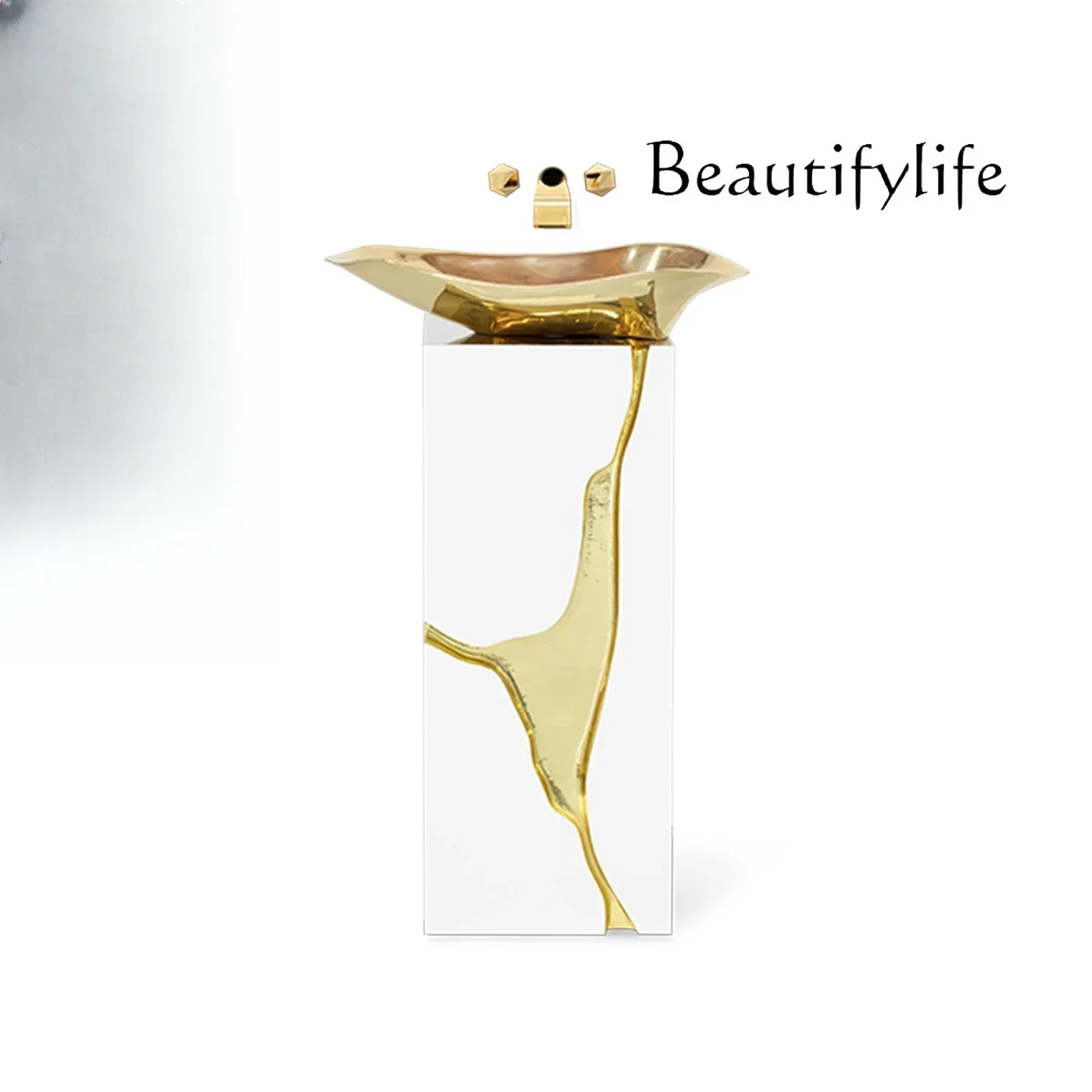 BbHH Italian Light Luxury Stainless Steel Washing Table Villa Luxury Home Modern Creative Design Integrated Column Washing Table