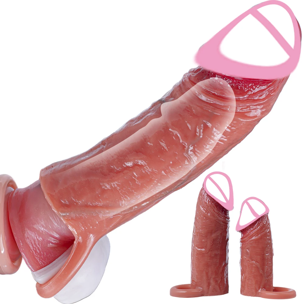 Male Realistic Penis Sleeve Penis Extension Sleeve with Cock Ring Silicone Penis Enlarger Sleeve Small Penis Sheath Adult Sex To