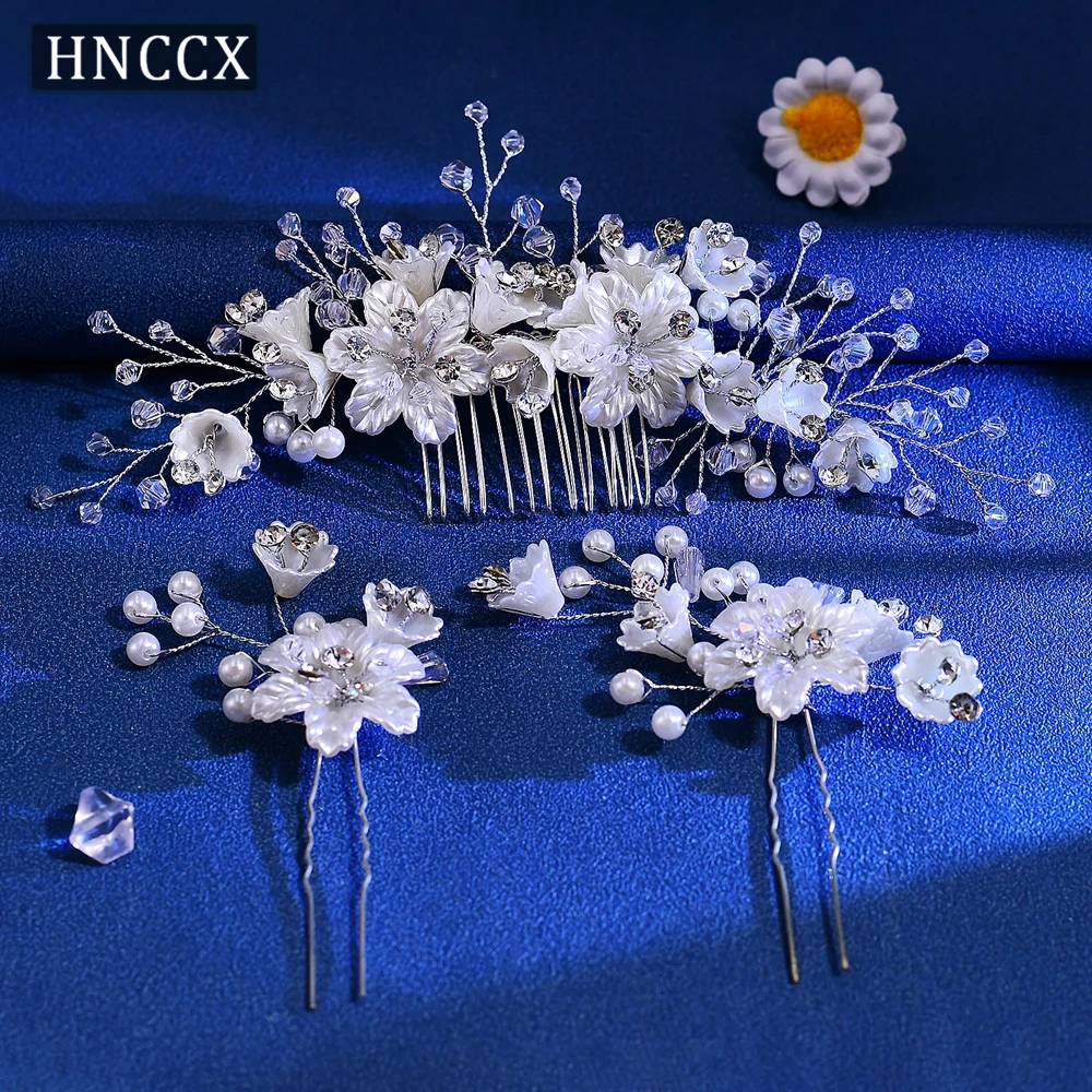 

HNCCX Bride Flower Hair Comb Set Elegant Women Wedding Hair Accessories Pearl Crystal Brideside Headpieces Ornaments CP755