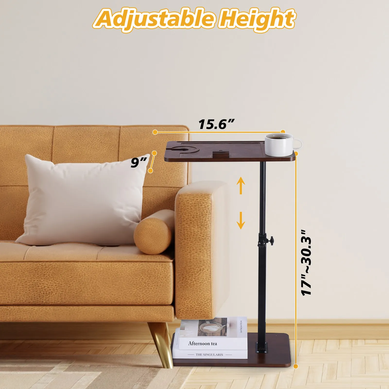 Sofa Side Table Height Adjustable 360 Degree Rotating Bracket Multifunctional Bathtub Tray Table for Home Living Room Bedside