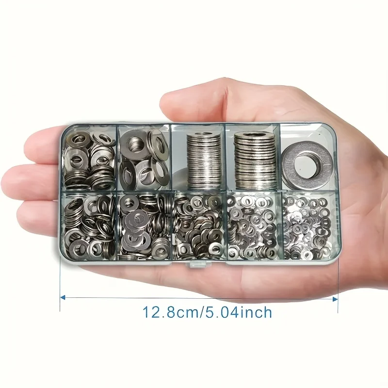 مجموعة متنوعة من الفولاذ المقاوم للصدأ 80-580 قطعة - مجموعة غسالات مسطحة مع صندوق تخزين مخصص - أحجام متعددة (M2-M10) لمسامير البراغي، #2