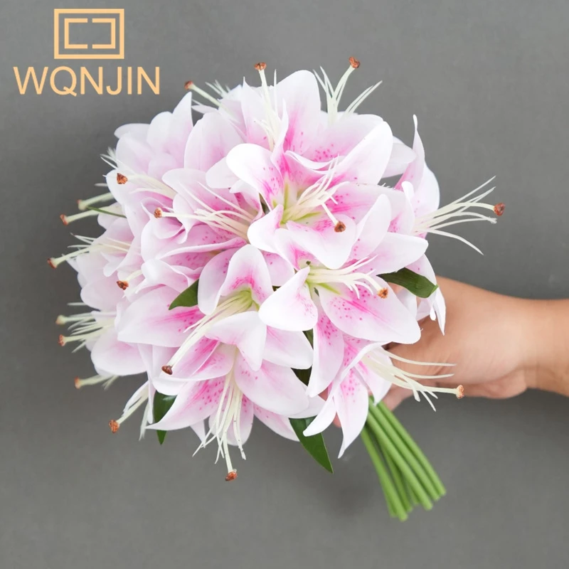 Wqnjin 20 Köpfe Lilie künstliche Blume Simulation Blume dekorative Hochzeit hält Blumen Haupt dekoration Geschenk Lilie – Detail 8