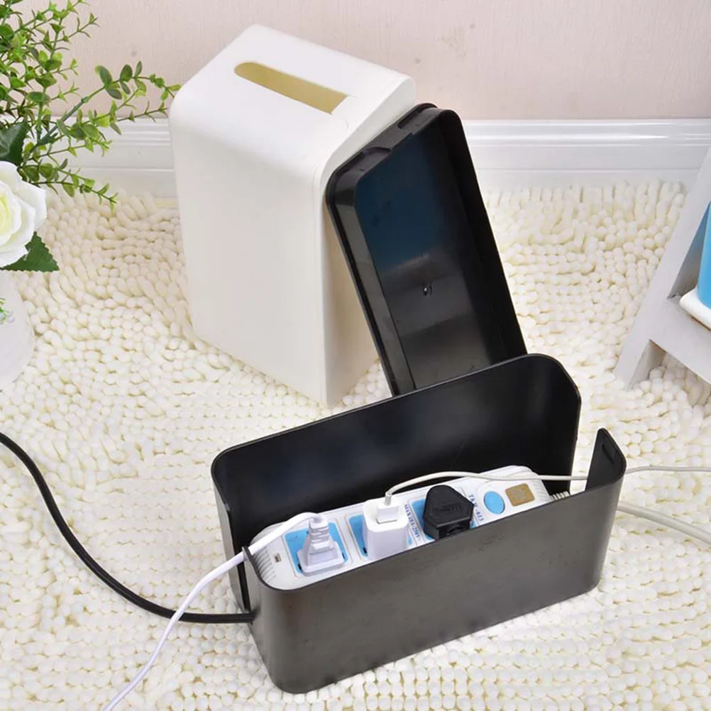 

Wire Storage Box Black Medium Size Durable Plastic Household Wire Organizer Cables Storage Box for Power Strip Adapter