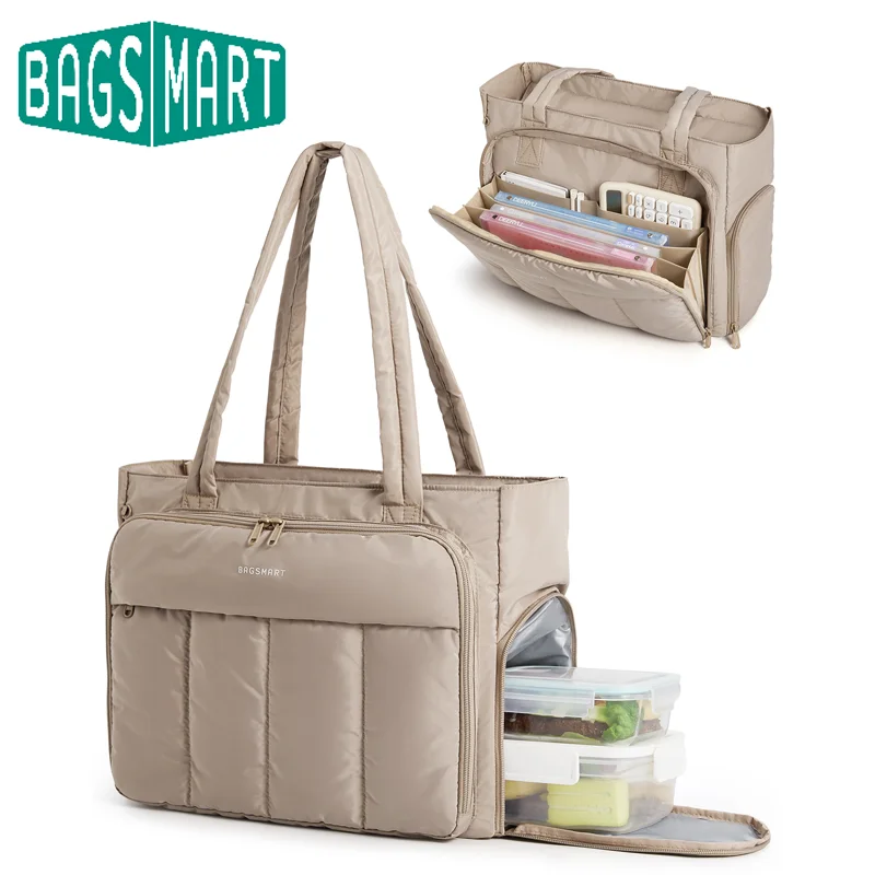 

BAGSMART Tote Bag with Insulated Compartment Puffer Padded Women Tote Laptop Teacher Work Tote Handbags for Work Travel Gym
