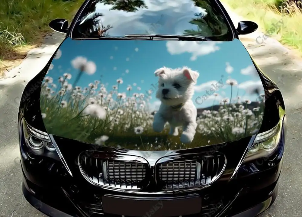 Cute Dog Car Hood Decal Stickers Wrap Vinyl Film Engine Cover Decals Sticker Car Hood Protective Film