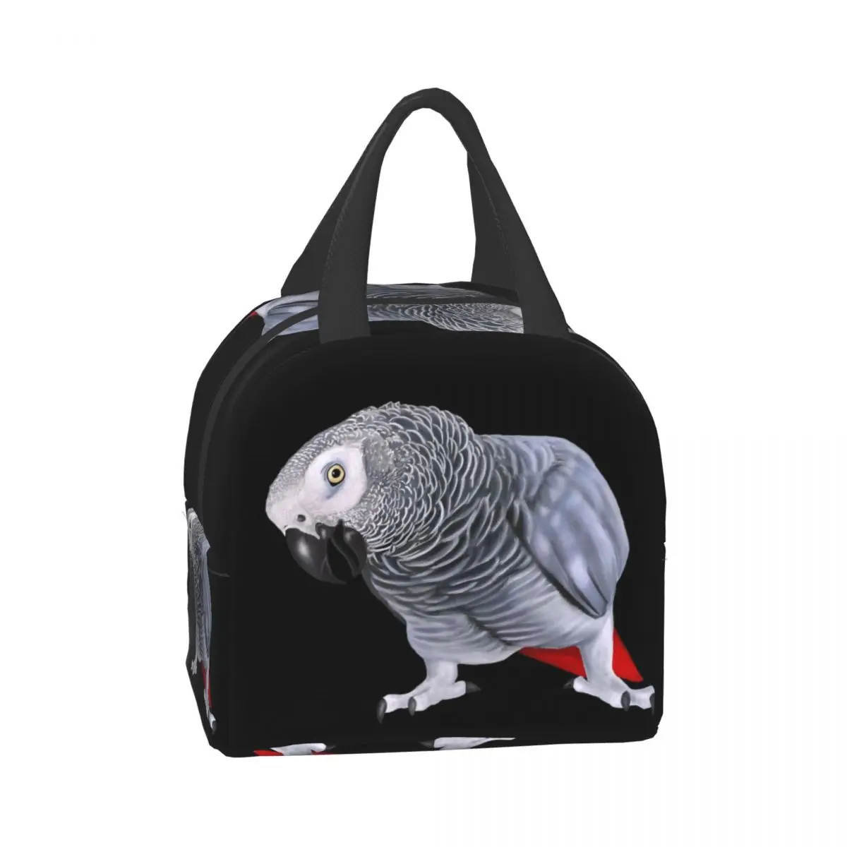 African Grey Parrot Insulated Lunch Bag for Work School Psittacine Bird Portable Cooler Thermal Lunch Box Women Kids Food Bags