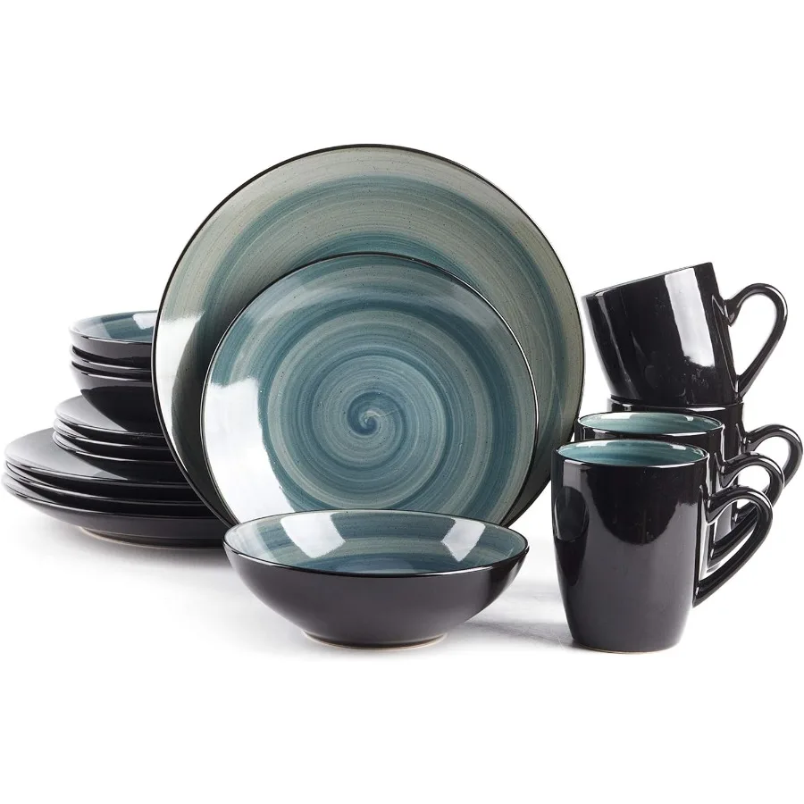 

Набор столовой посуды Stoneware Sonoma, 16 предметов, черный + крапчатый, синий