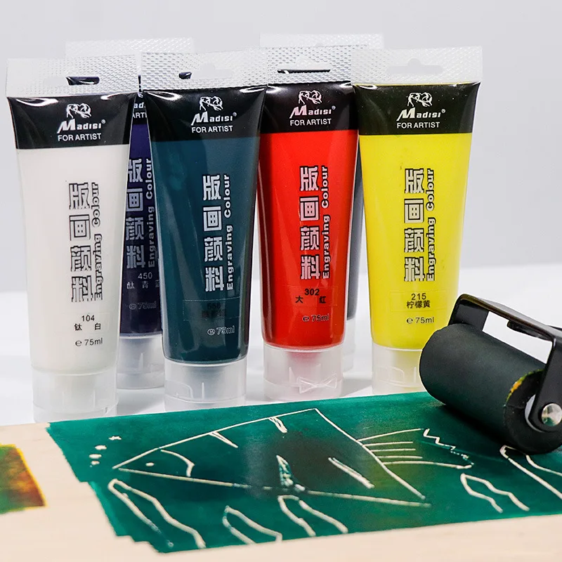 75 مللي/أنبوب أحبار الطباعة المائية الصباغ قابل للغسل الطباعة الطلاء كتل الصينوليم على ورقة الغراء مجلس جدار الخشب للفنانين