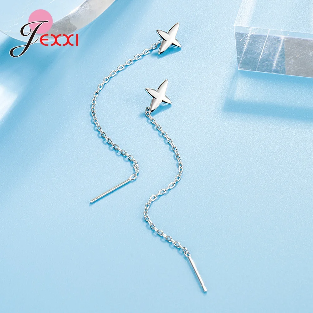 

New Cross Star 925 Sterling Silver Needle Long Tassels Earrings For Women Girl High Quality Jewelry Accessories