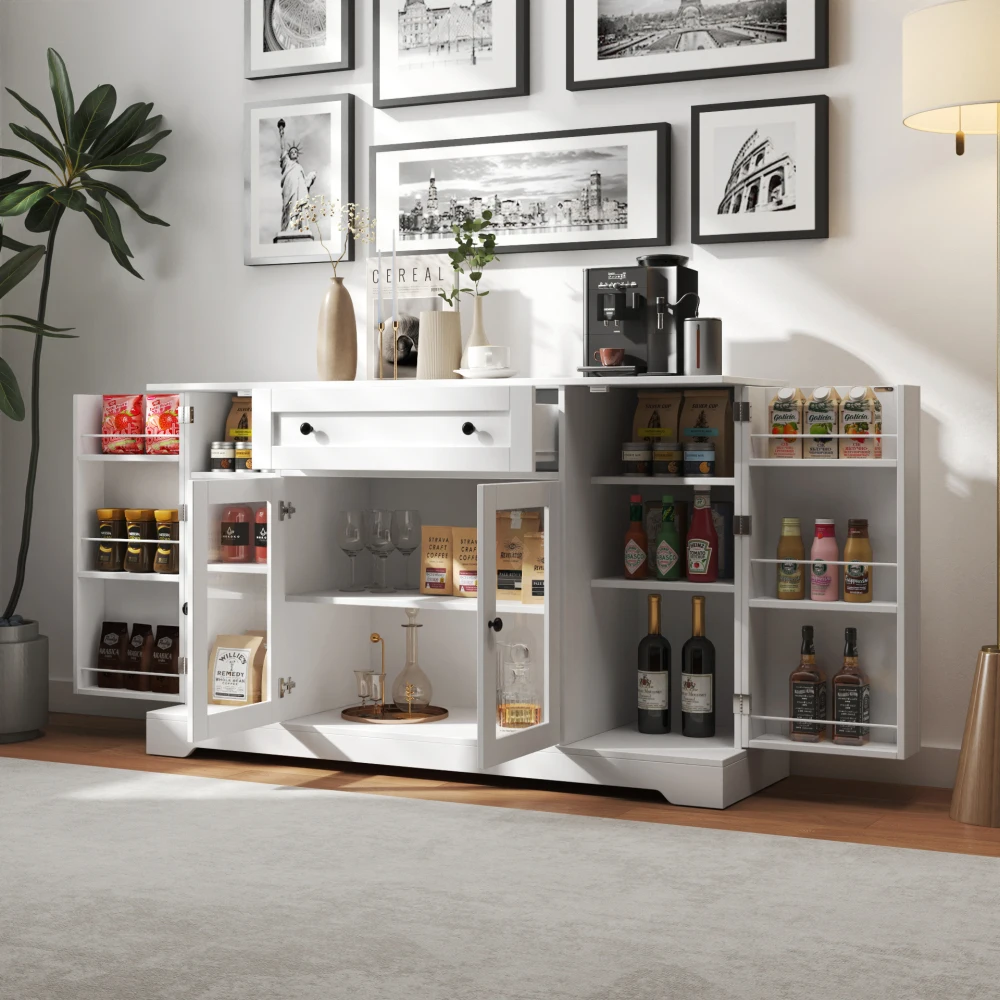Buffet Cabinet with Storage, Modern Sideboard Buffet with Doors, Wood Kitchen Storage Cabinet with Drawer and Adjustable Shelf