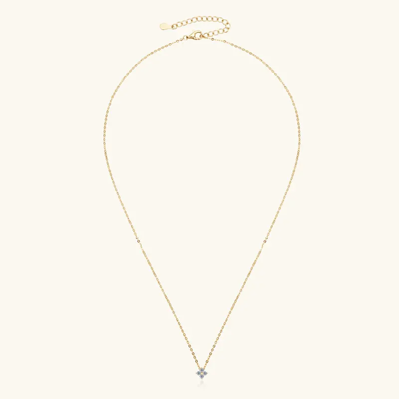 IOGOU محظوظ البرسيم زهرة مويسانيتي قلادة الذهب الحقيقي 10K للنساء قابل للتعديل S925 سلسلة حلية جوهرة الزفاف هدية للذكرى السنوية