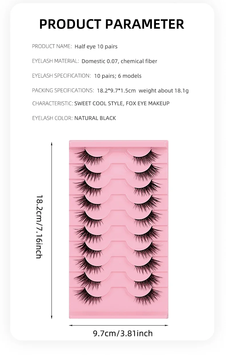 Goodobe Half Eye 10 Paar Natürliche Fuchsaugen-Make-up-Wimpern Süßer Coole Stil Flauschig Geeignet für Leichtes Make-up – Detail 4