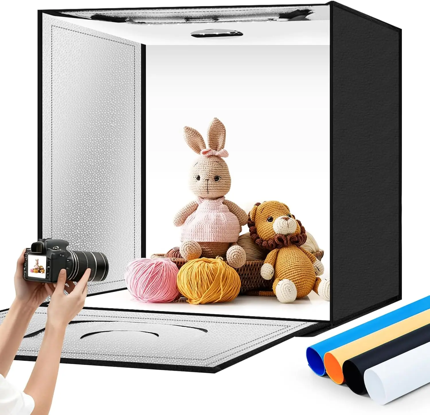 

20x20 Foldable Light Box with 80 LEDs, 4 Color Backdrops, Adjustable Brightness for Photography