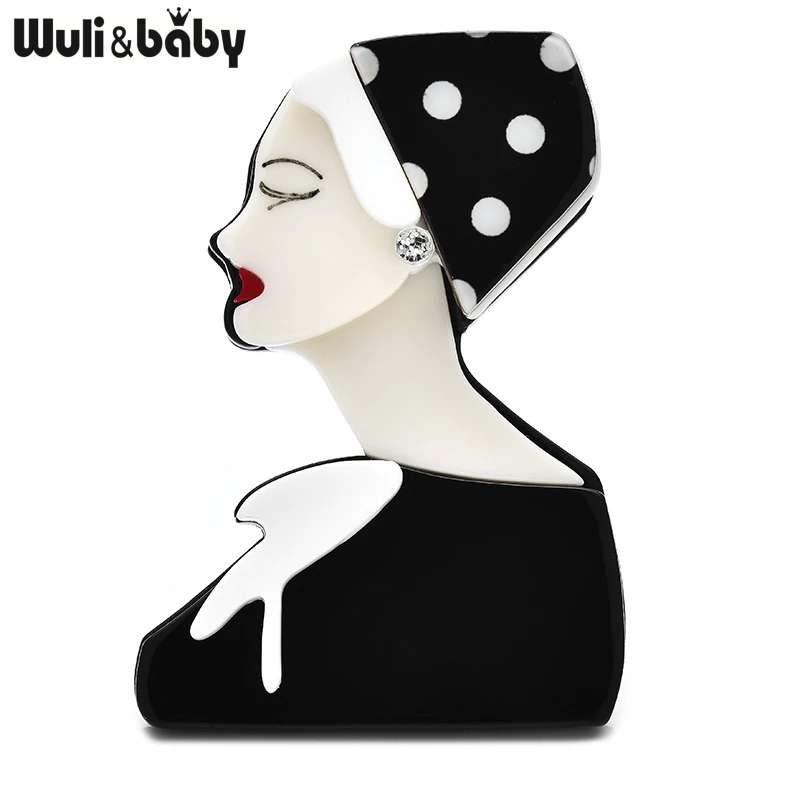Wuli & baby Acrilico Moderna Lady Spille Per Le Donne Unisex 2-color Indossare Spot-hat Beauty Girl Figura Party Office Spilla Spilli Regali