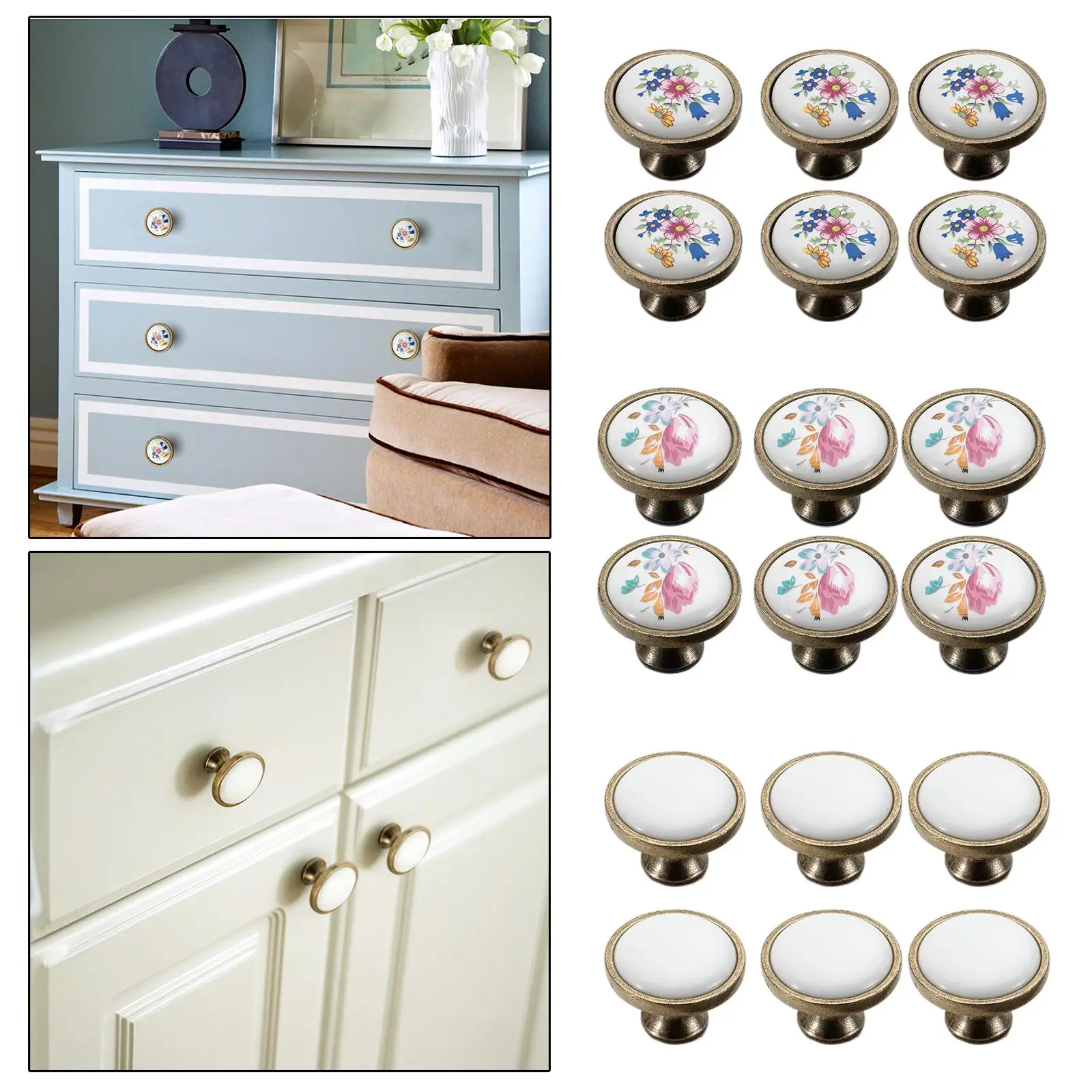 6 Pieces Ceramic Drawer Dresser Wardrobe Door Knob Handle Pulls for Cupboard Bathroom Dresser Furniture