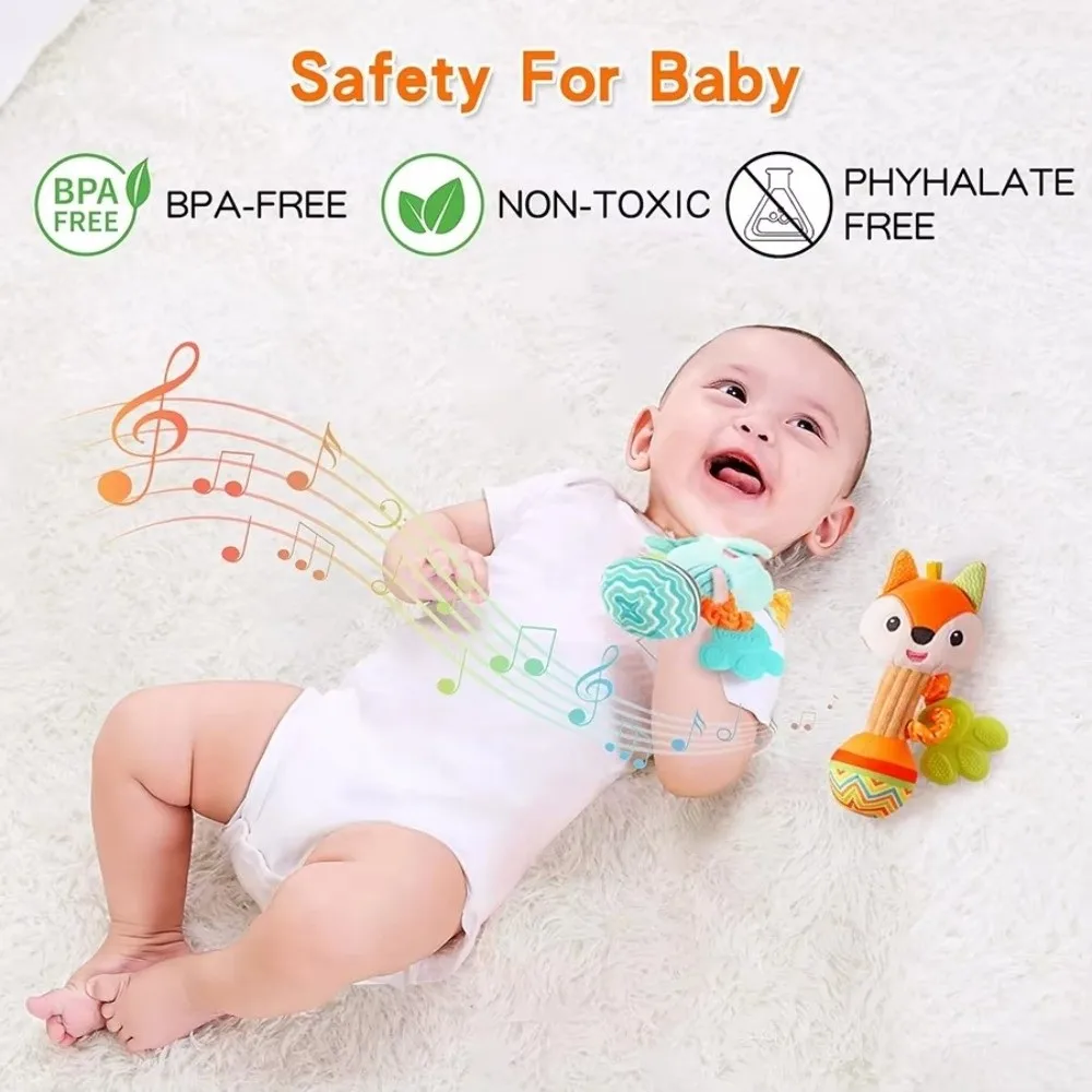 Soft Stuffed Baby Rattles Shaker Crinkle Squeaky Sound Sensory Soothing Toys Teething Soothing Toys Toddler Gifts