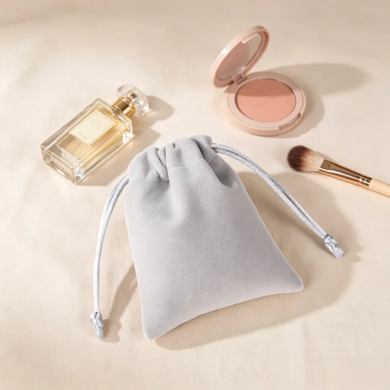 5pcs Light Gray Velvet Jewelry Drawstring Bags Pouch Soft Gift Storage Bag for Small Jewellery Draw String Bags for Women