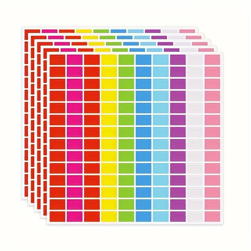 5 sheets/700pcs rectangular colorful stickers assorted removable stickers 10 colors for classroom office labels markers