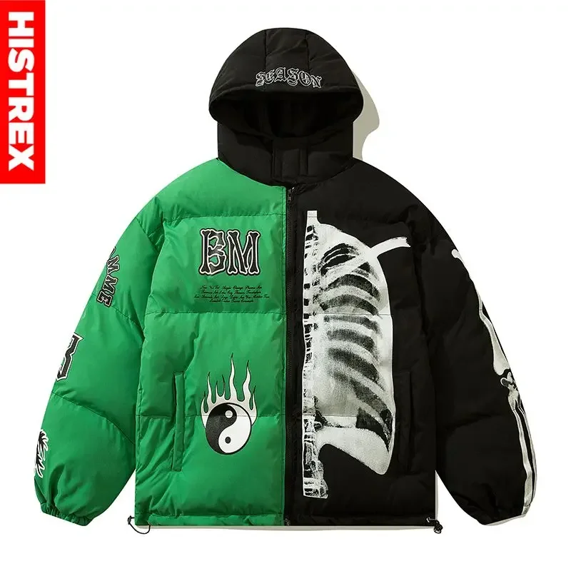 HISTREX Winter Parkas Jackets Hoody Men Hip Hop Tai Chi Skeleton Cotton Jacket Hoodies Loose Warm Coats Man Padded Parka Hoody