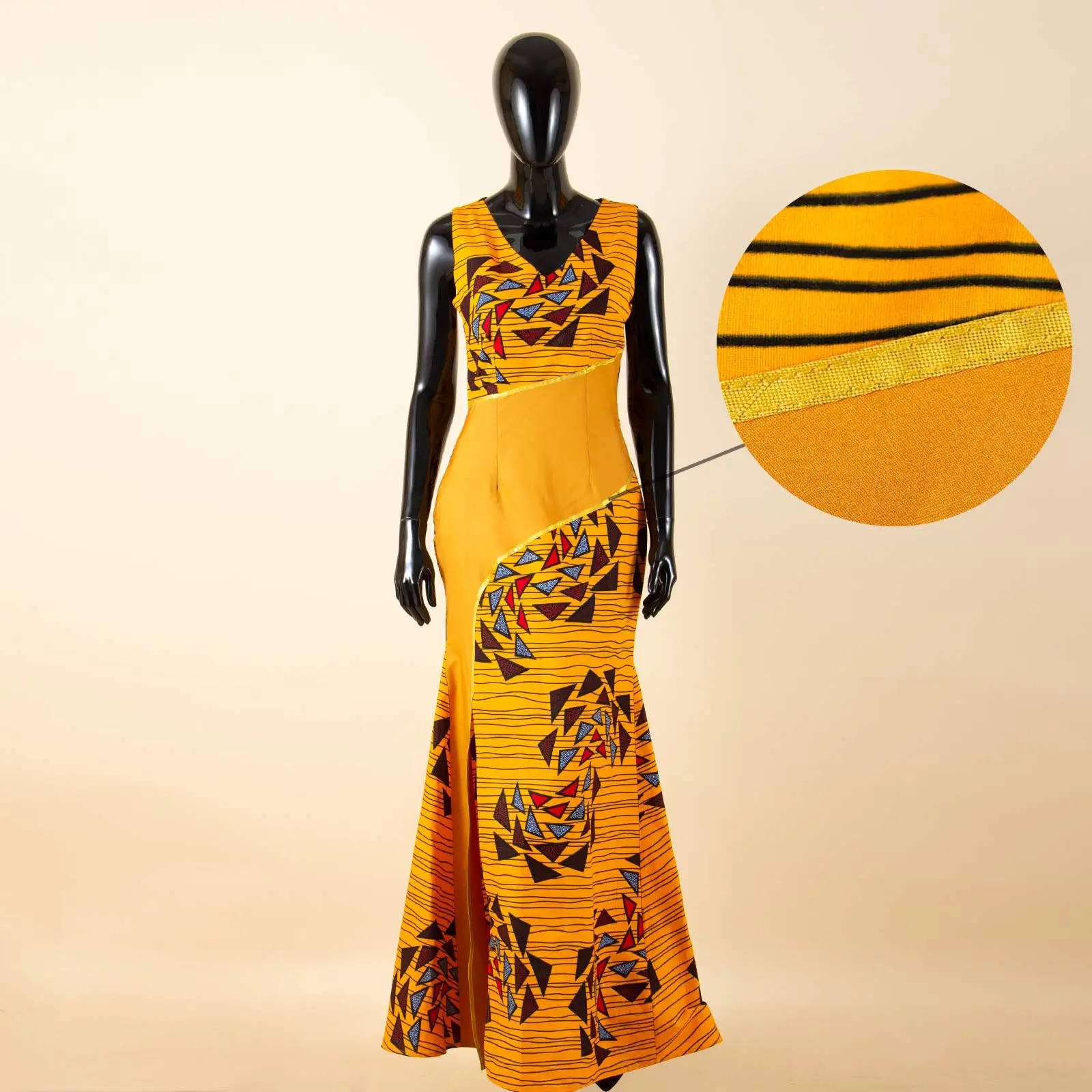 African Women\'s Dashiki Printed V-Neck Sleeveless Floor-Length Patchwork Dresses Ankara Casual Party Wedding Dresses 2425191