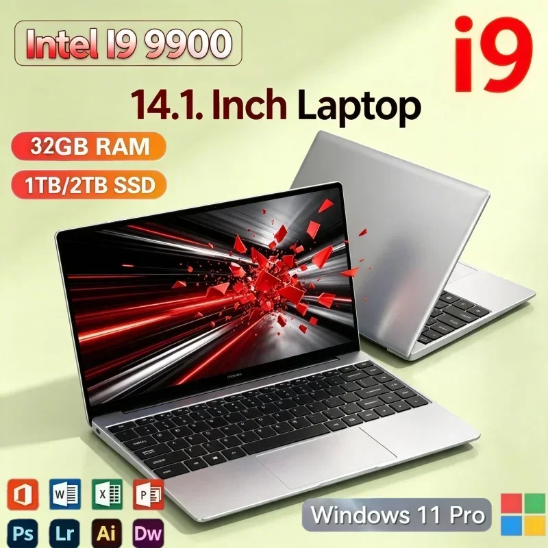 14.1 Inch Gaming Laptop Intel Core I9‑9900 Windows 11 32GB RAM 2TB SSD Ultra Thin Notebook For Study Office Daily Entertainment