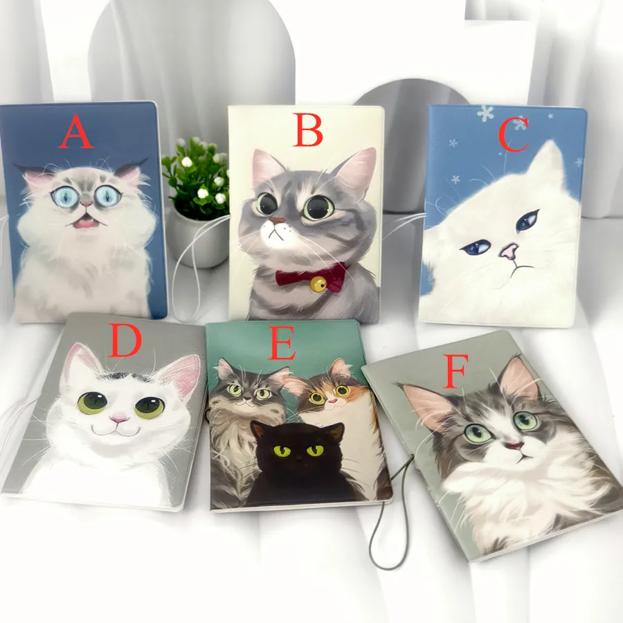 Cute Cat Multi Functional Passport Bag Printed Travel Passport Clip PU Document Protection Case Cover Travel Accessories