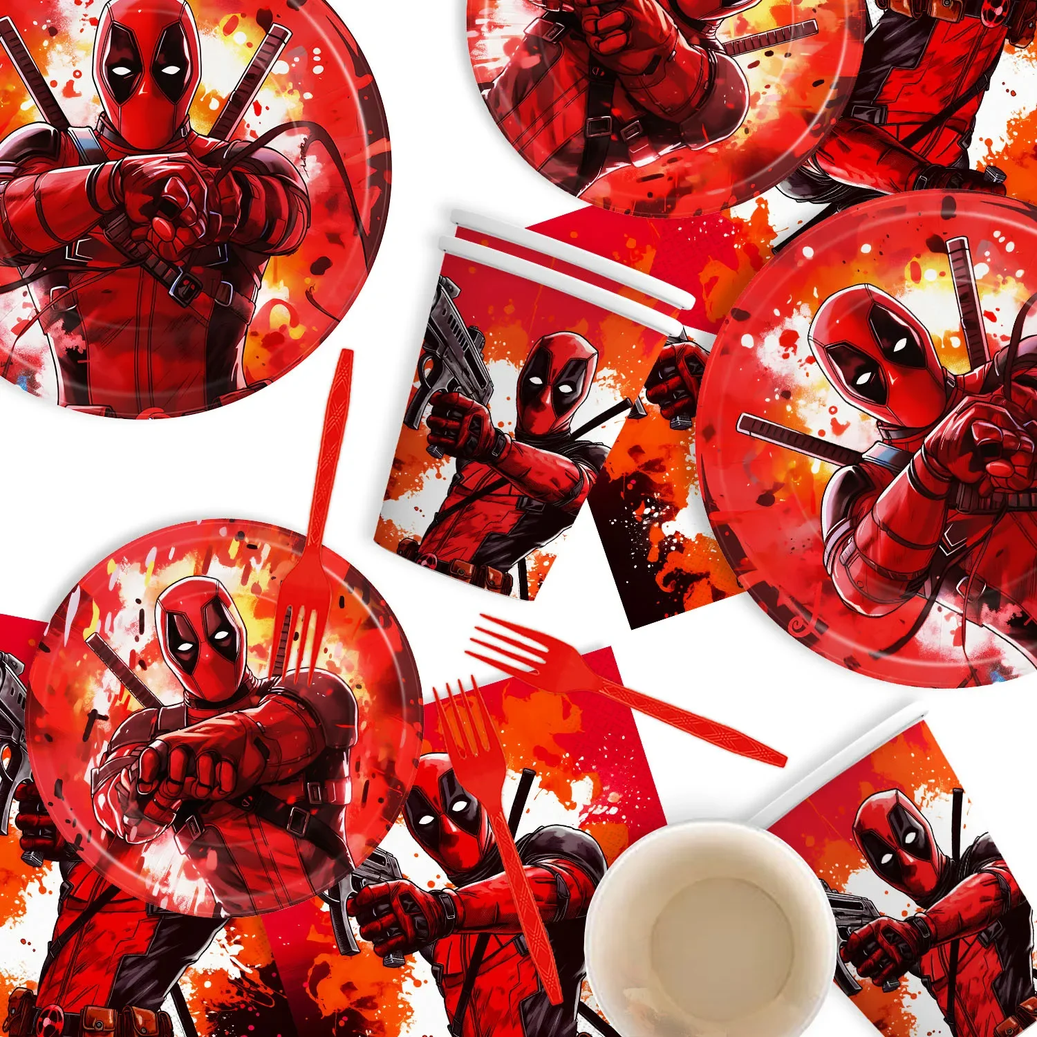 Hot Movie Deadpool and Wolverine series Birthday Party Banner Cake Topper Hanging Flag Deadpool Balloons Set Birthday Decoration