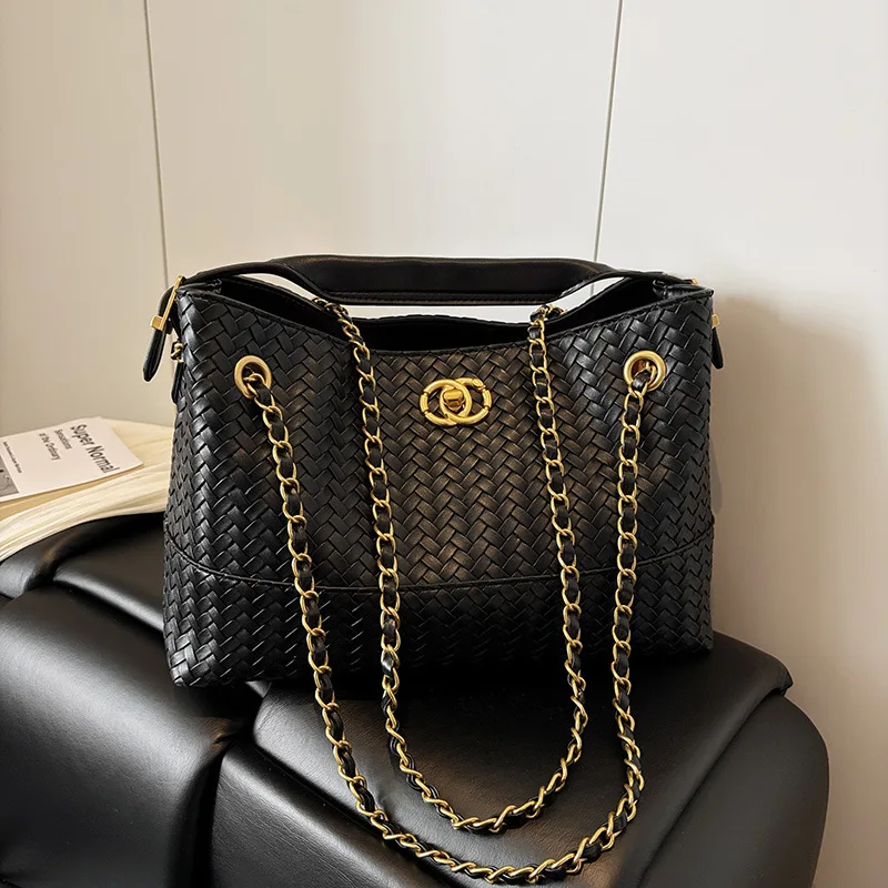 Retro Large-capacity Shoulder Underarm Bag Women's Europe, America New Woven Tote Bag Fashionable Texture Messenger Bucket Bag