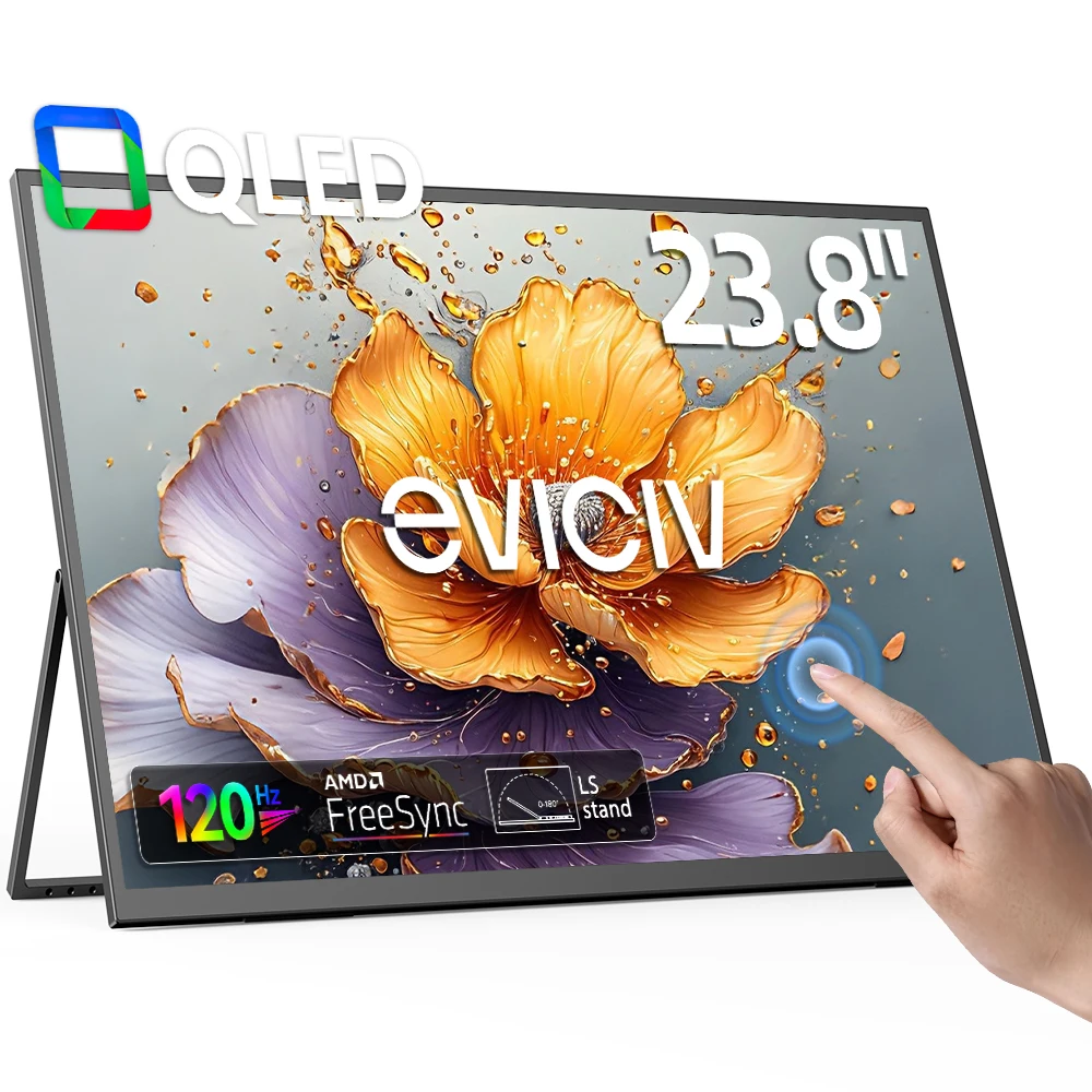 EVICIV 23.8" Monitor de pantalla táctil portátil grande 1080P 120Hz FHD 126%sRGB USB-C HDMI Home Gaming Altavoces de segunda pantalla w /